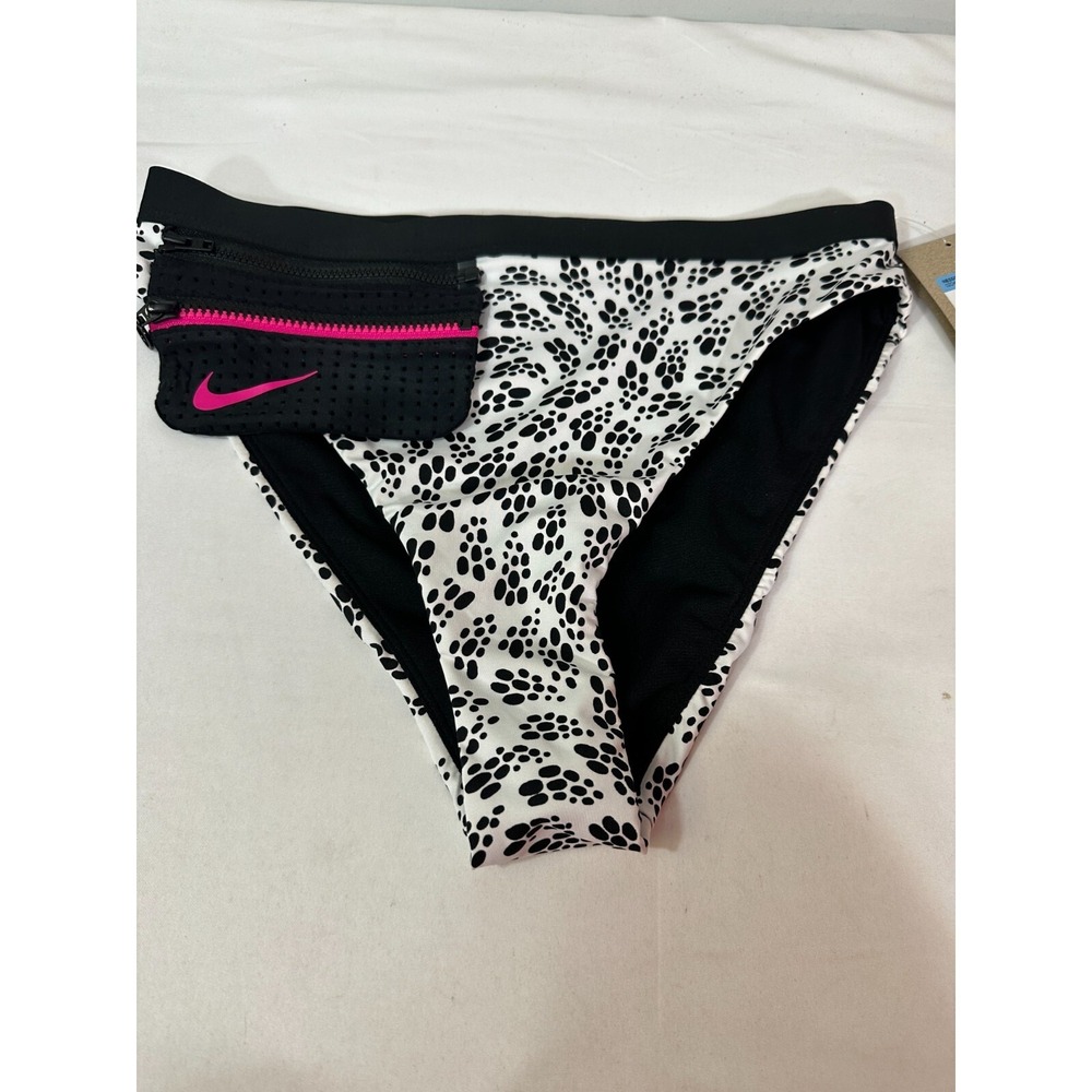 Nike Black and White Printed Bikini Bottom with Pink Accent Zipper Pouch